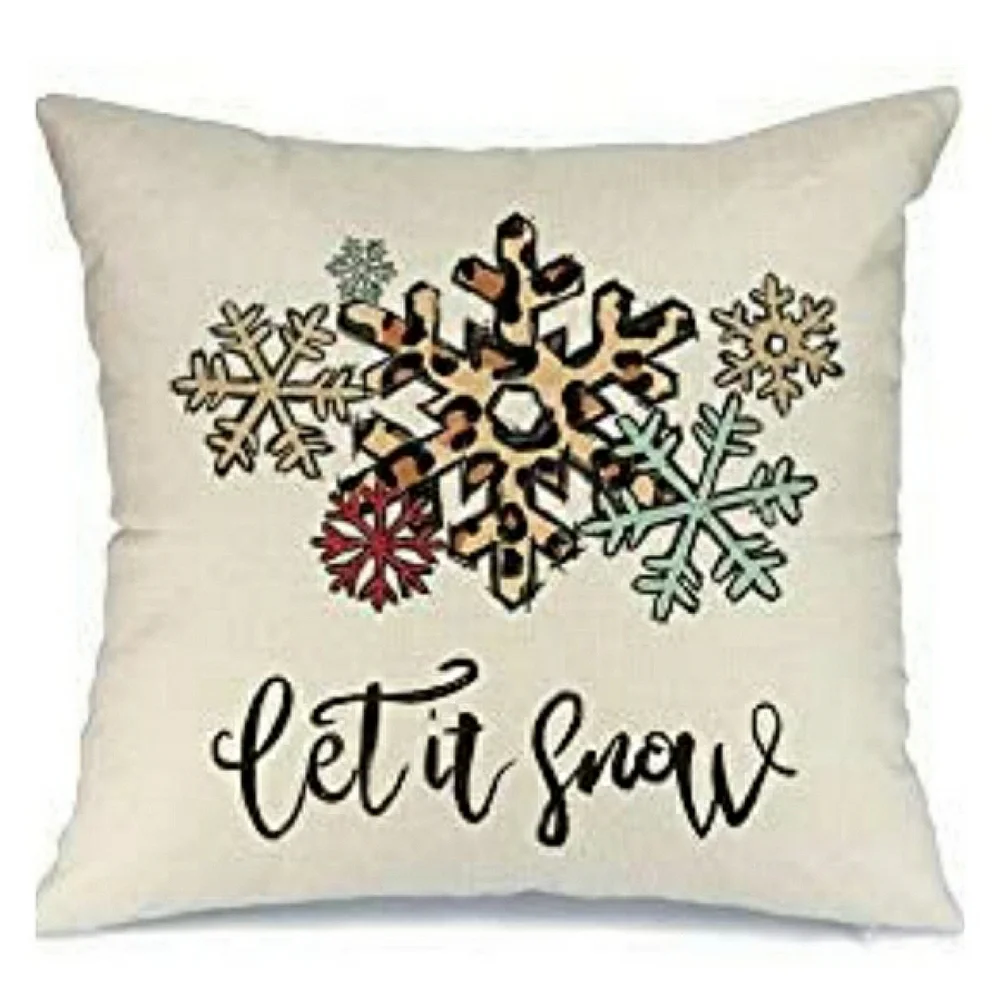 Christmas Pillow Cover 18x18 Let It Snow | Linen Look Snowflake Print | Holiday